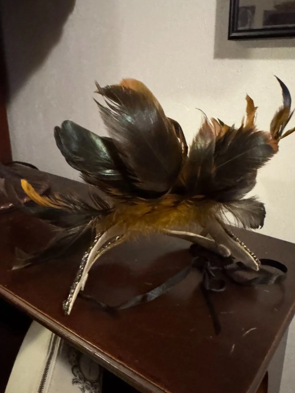 Gold & Brown Feathered Venetian face Mask